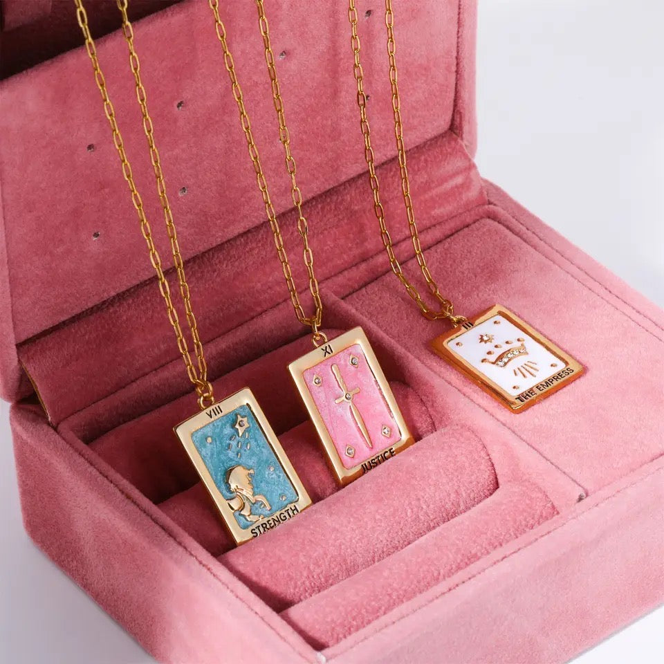 Antique Gold Enamel Tarot Card Necklace