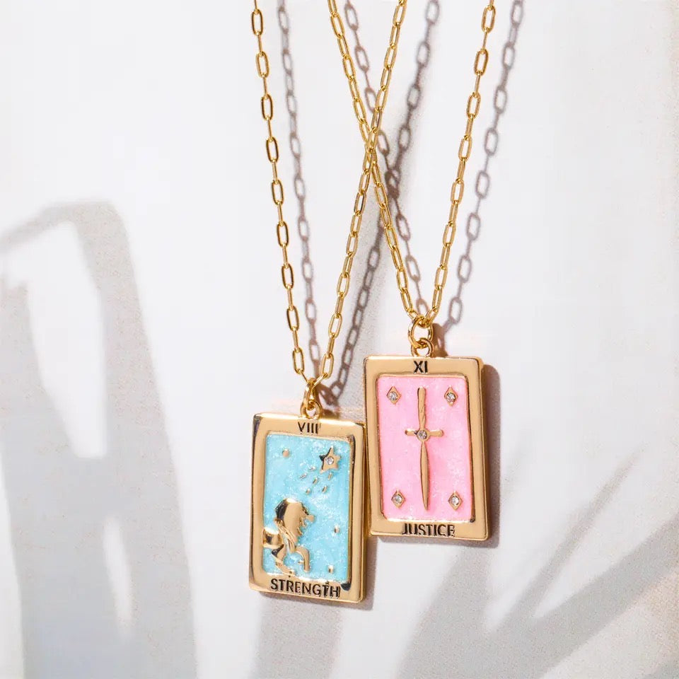 Antique Gold Enamel Tarot Card Necklace