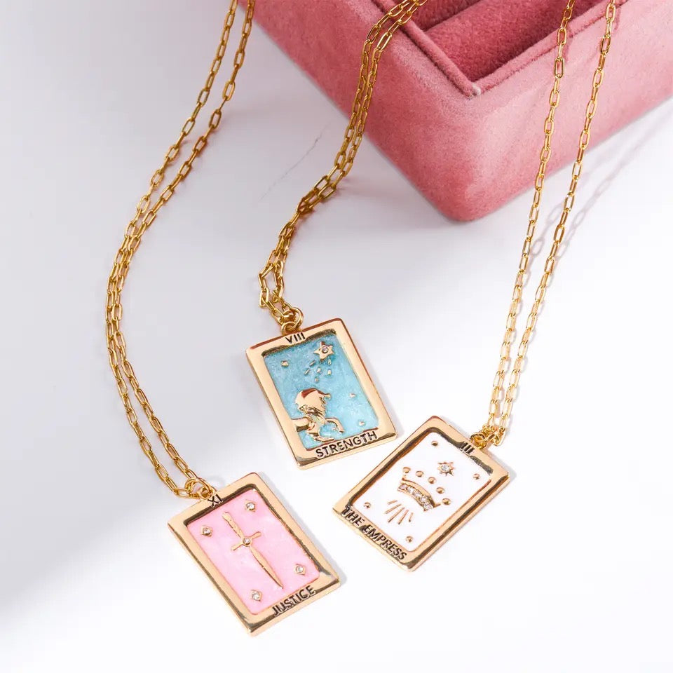 Antique Gold Enamel Tarot Card Necklace