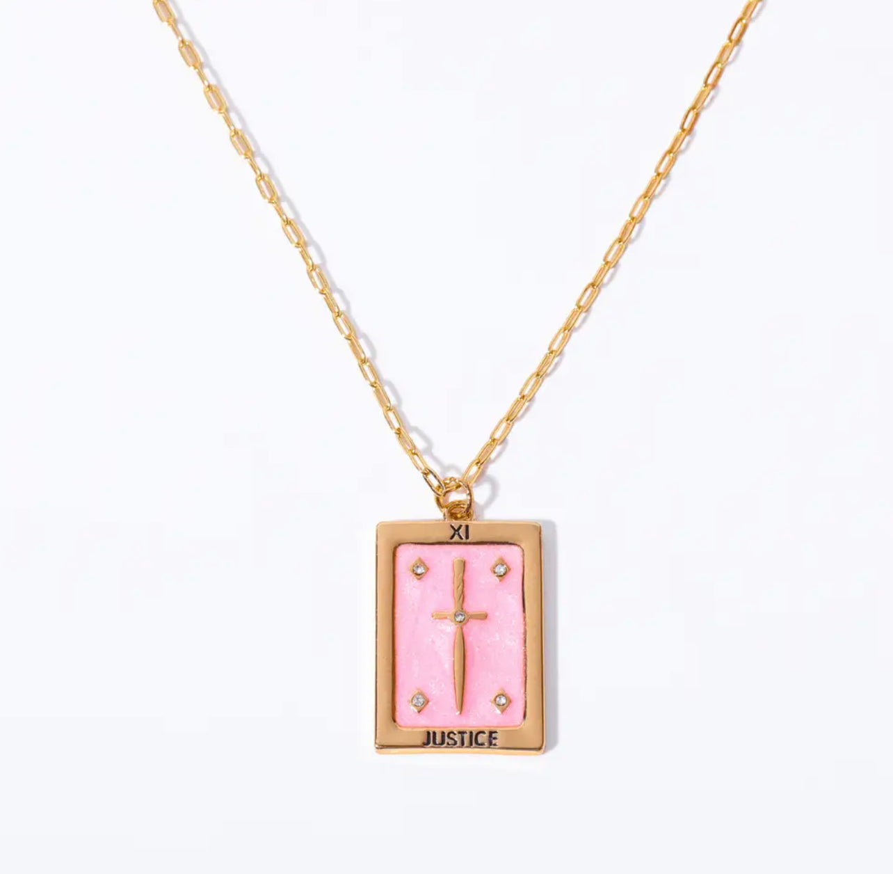 Antique Gold Enamel Tarot Card Necklace