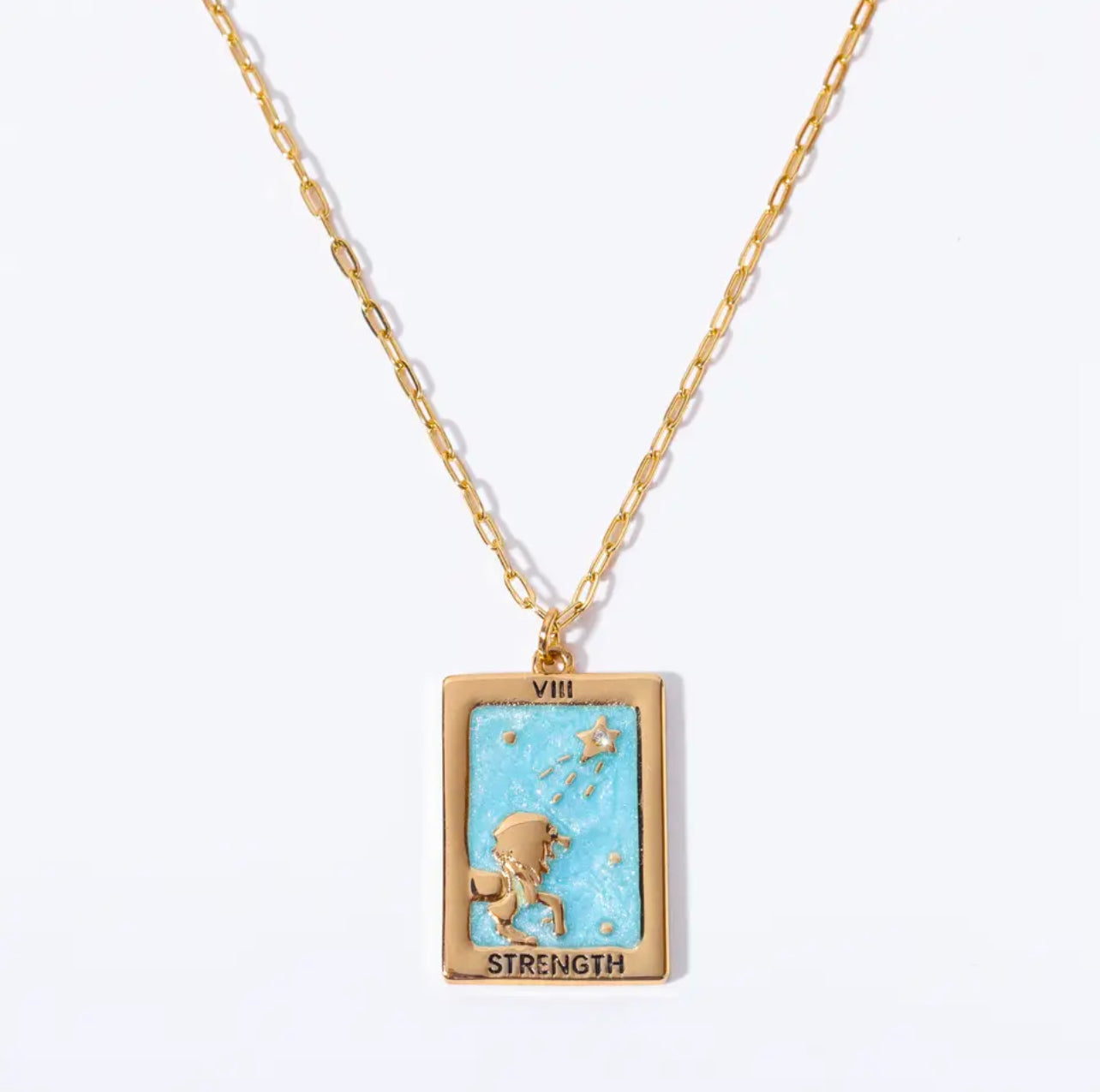 Antique Gold Enamel Tarot Card Necklace