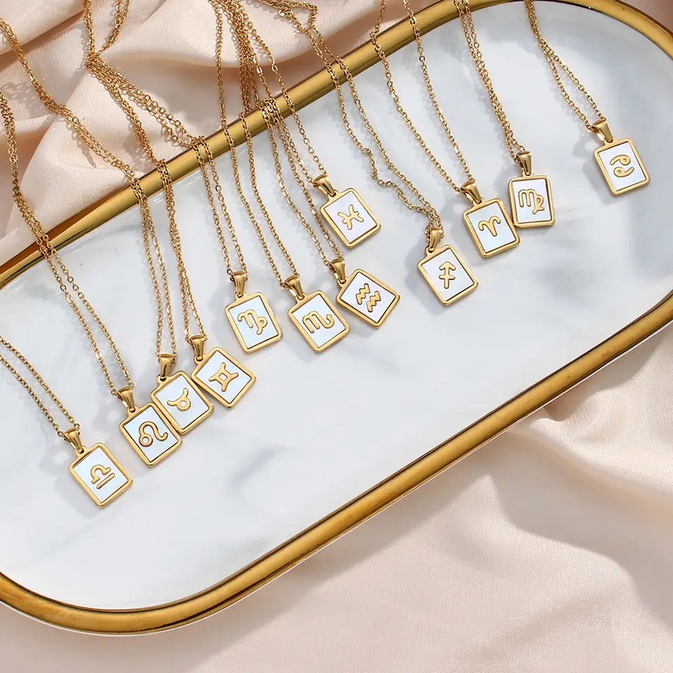 18k Gold - White Enamel Zodiac Sign Necklace | Dynamic Astrology Jewelry