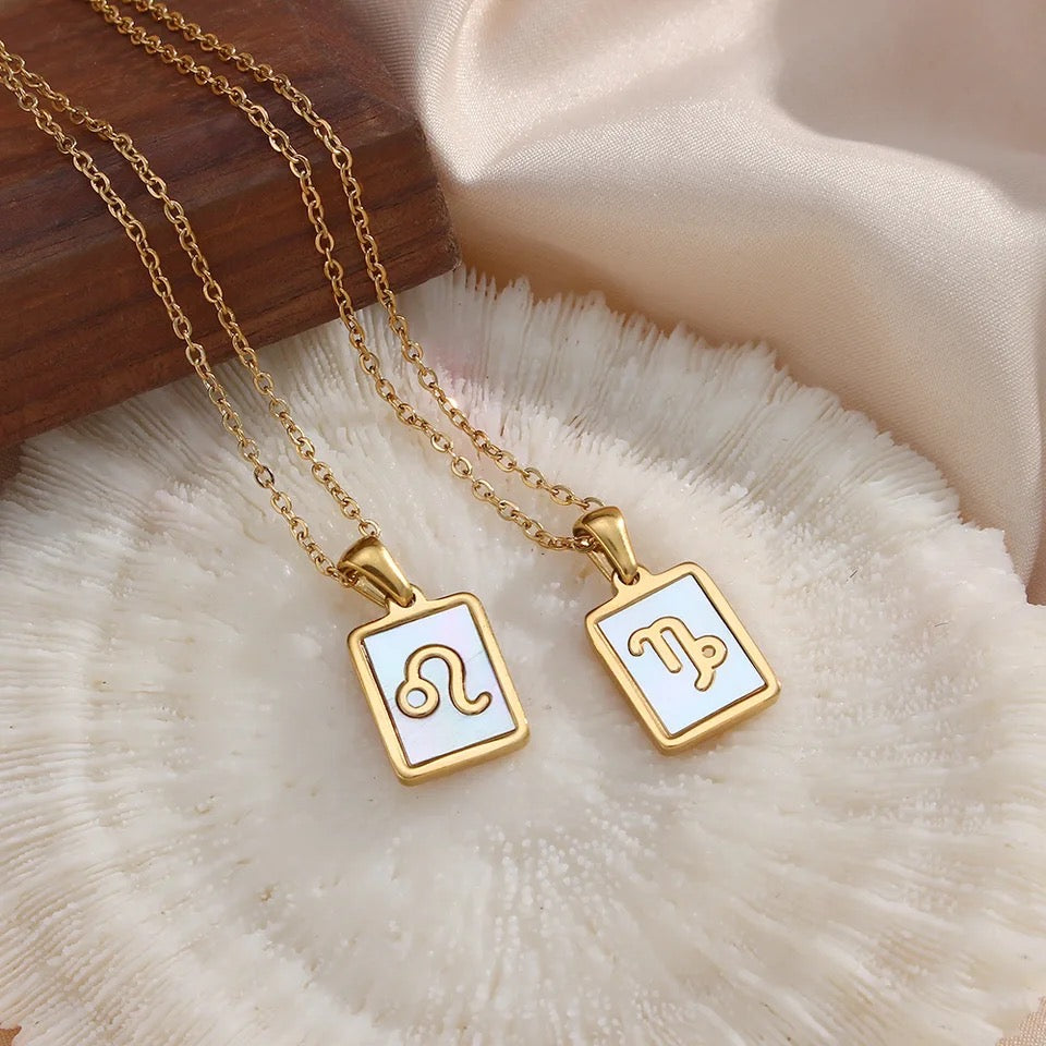 18k Gold - White Enamel Zodiac Sign Necklace | Dynamic Astrology Jewelry