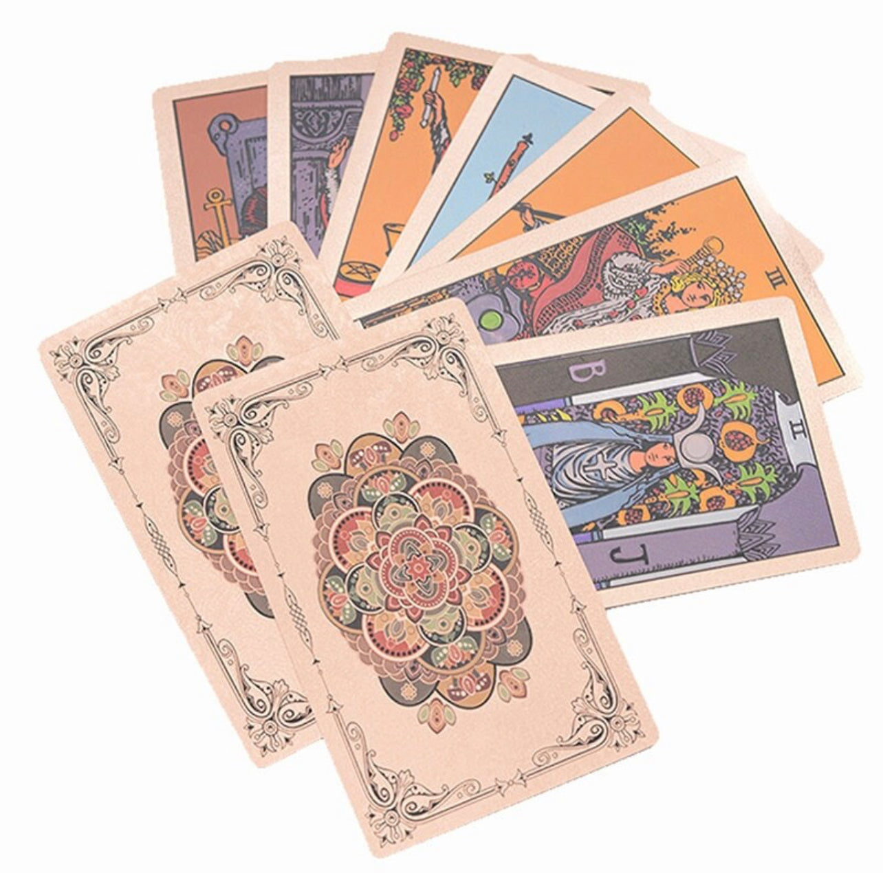 Pink Mandala backface and Rider-Waite-Smith cards