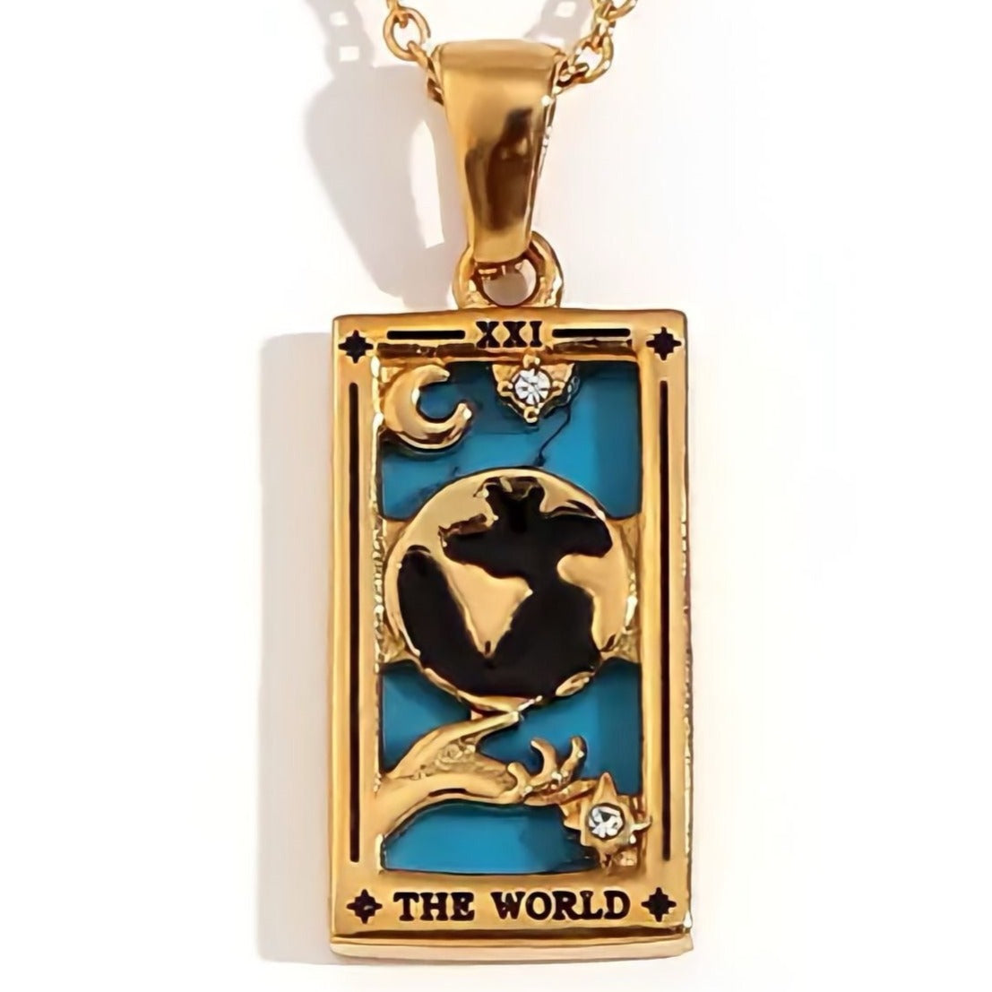 Dainty 'The World' Tarot Card Necklace | 18K Gold Plated