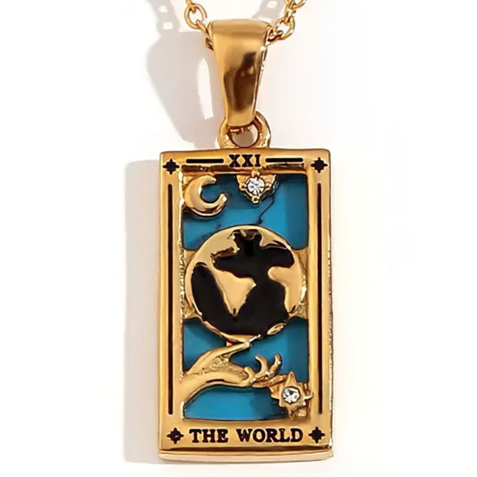 Dainty 'The World' Tarot Card Necklace | 18K Gold Plated
