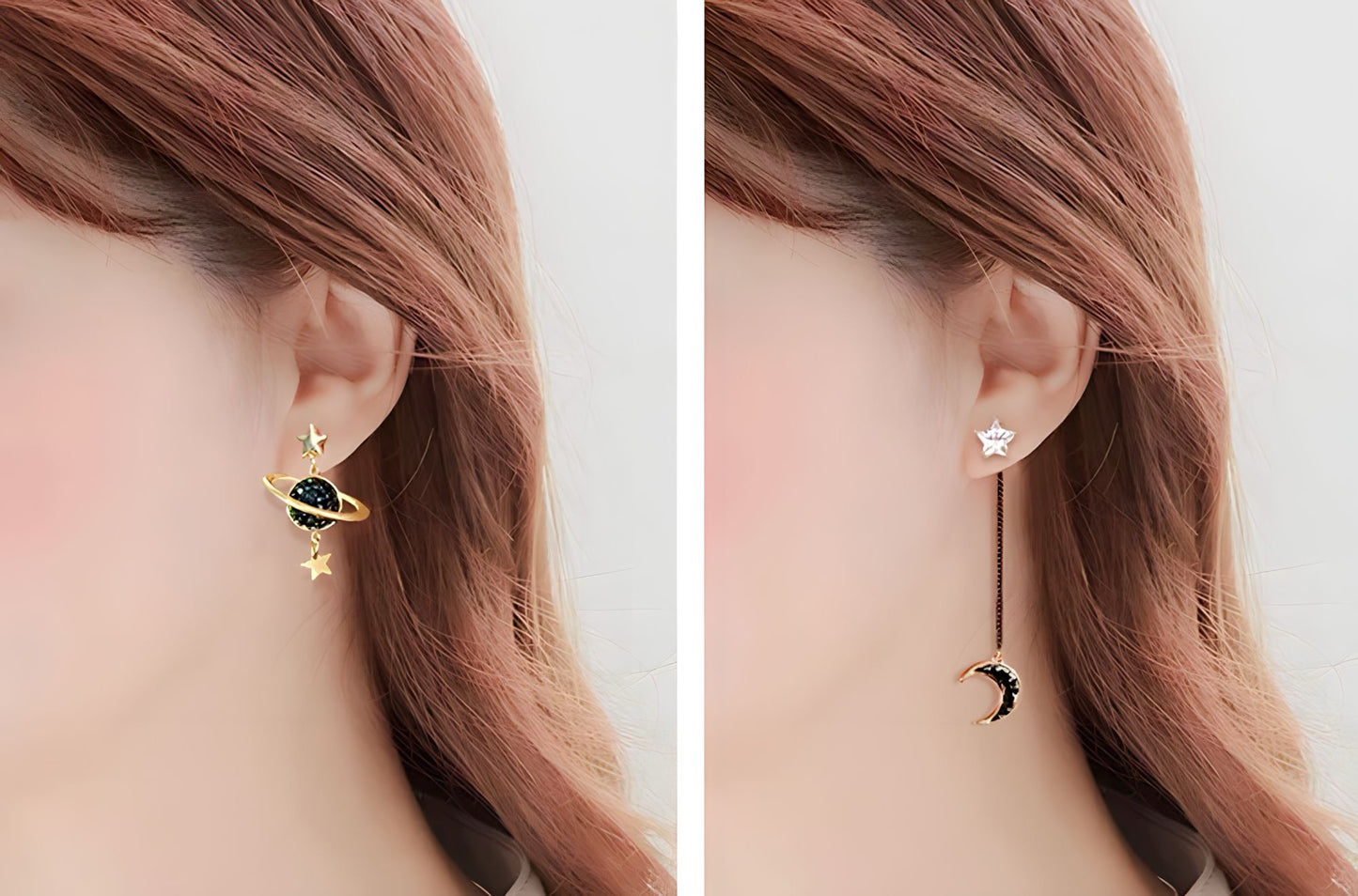 Celestial Drop Earrings | Stars, Planets, Moon, Saturn | Gold, Black