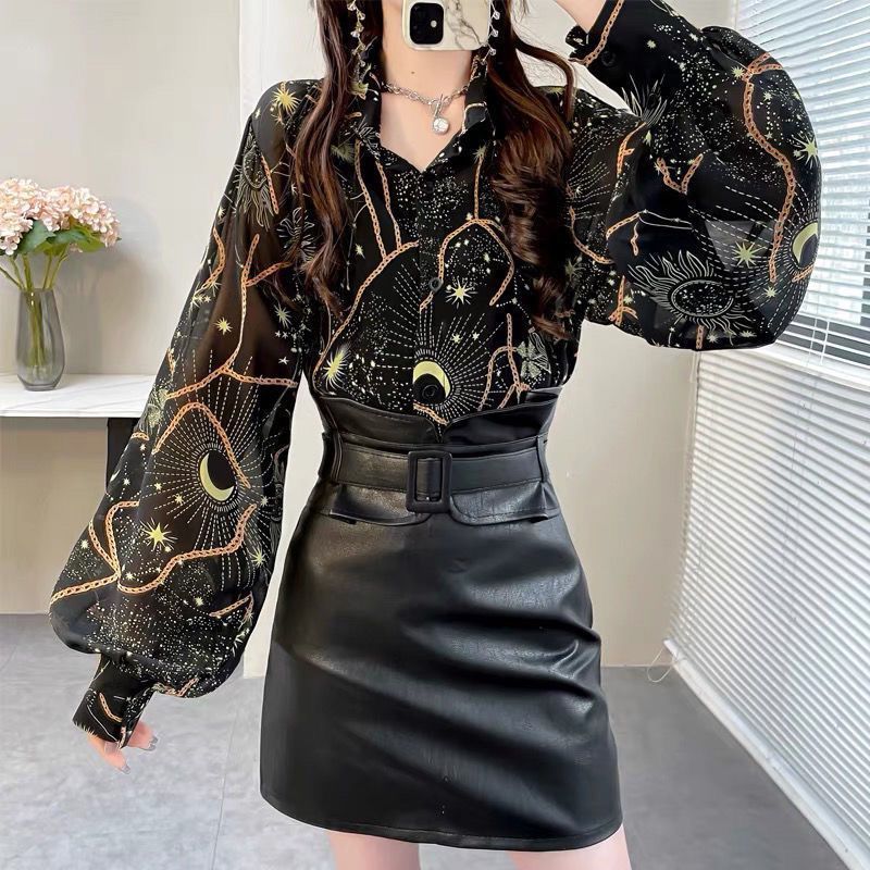 Women's Astrology - Sun / Moon / Stars Shirt - Summer Button Up