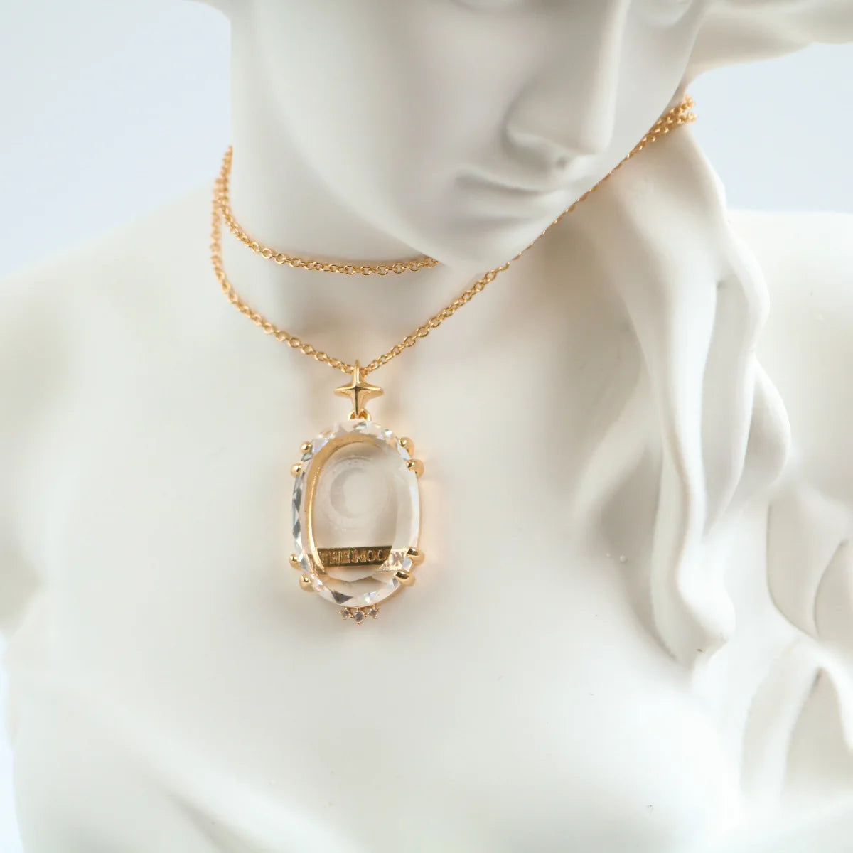 Tarot Card Pendant Necklace, Transparent Crystal Star Moon Sun