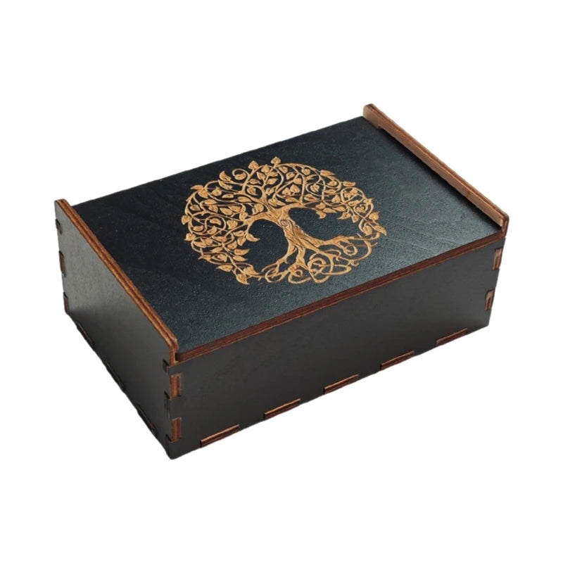 Engraved Wooden Tarot Card Box, Crystal Storage, Trees of Life