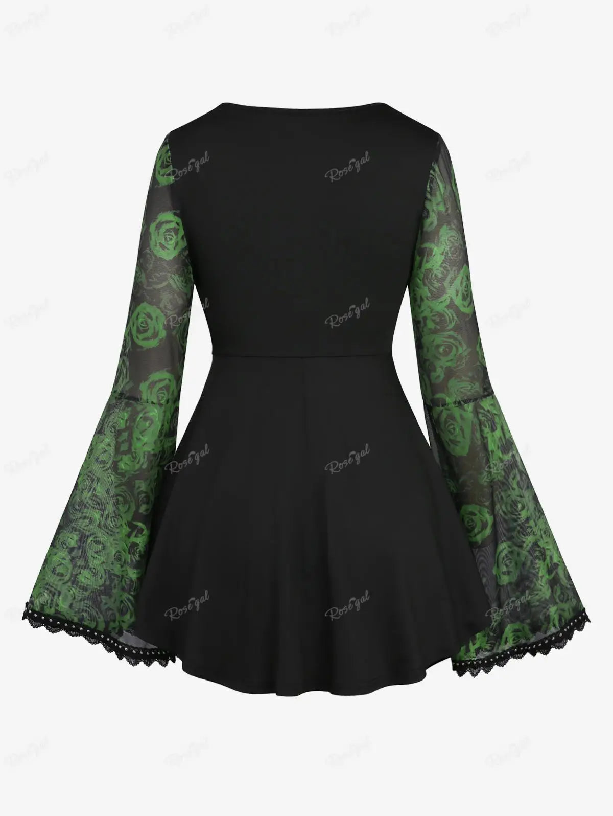 Spiritual Forest, Green Rose Dress Long Sleeve Frill - Ruffles Apparel