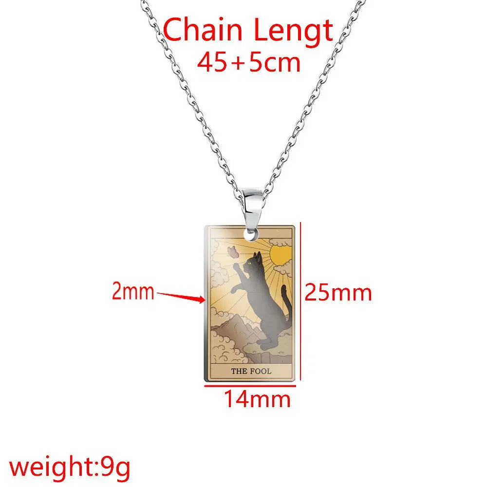 Tarot Card Cat Pendant Necklace - Kawaii Kitty Rider-Waite-Smith Jewelry