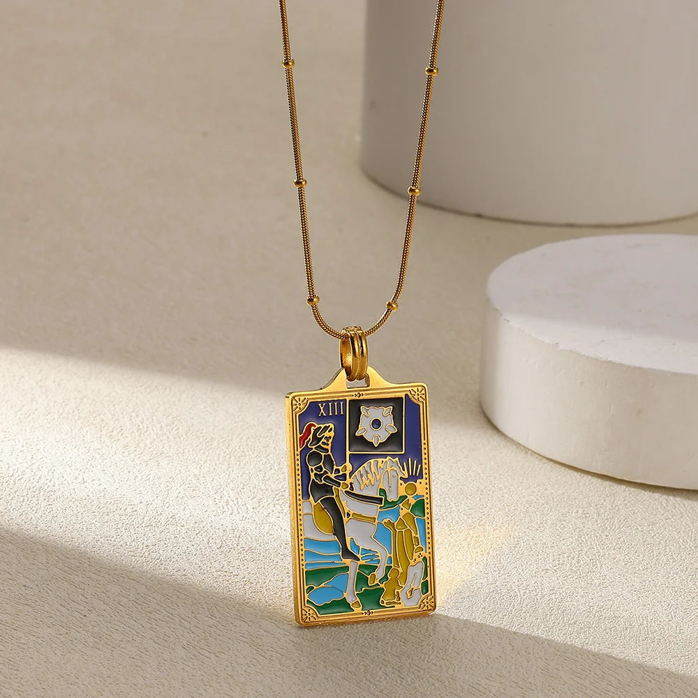 True-Color Gold Tarot Card Necklace, Original Rider-Waite-Smith Design