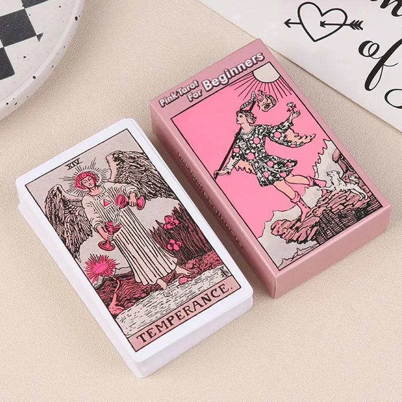 Pink Tarot for Beginners | Elegant 78-Card Rider-Waite-Smith Deck with Guidebook