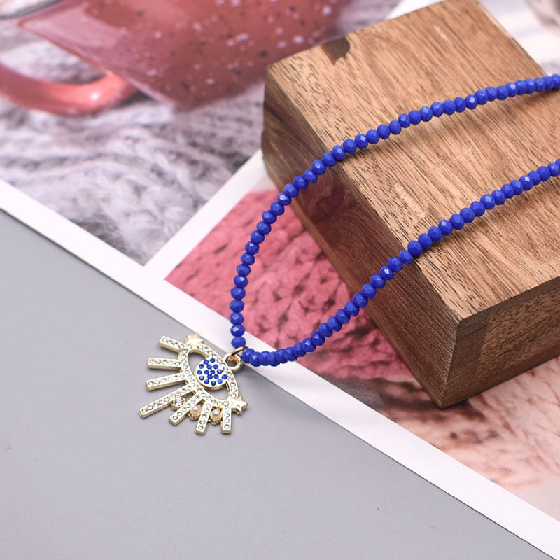 New Evil Eye Pendant Necklace - Glass Beaded Chain