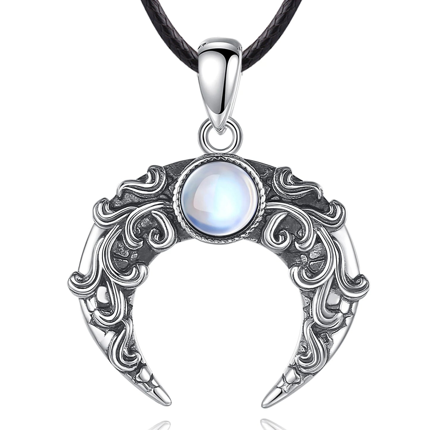 925 Sterling Silver Moon Necklace for Women, Moonstone Amulet Pendant
