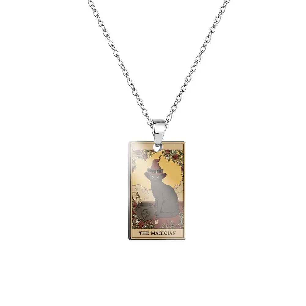Tarot Card Cat Pendant Necklace - Kawaii Kitty Rider-Waite-Smith Jewelry