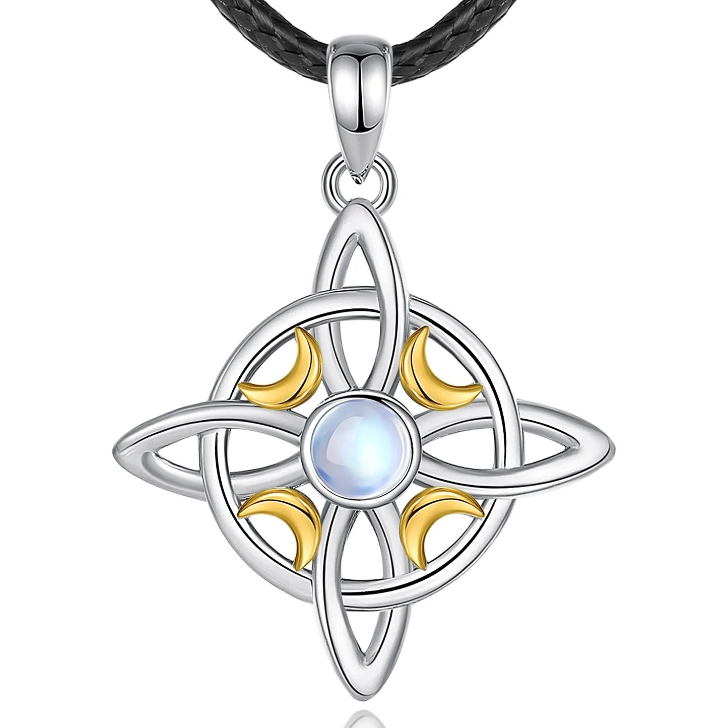 925 Sterling Silver, Gold Moon Witch Celtic Knot Necklace Jewelry