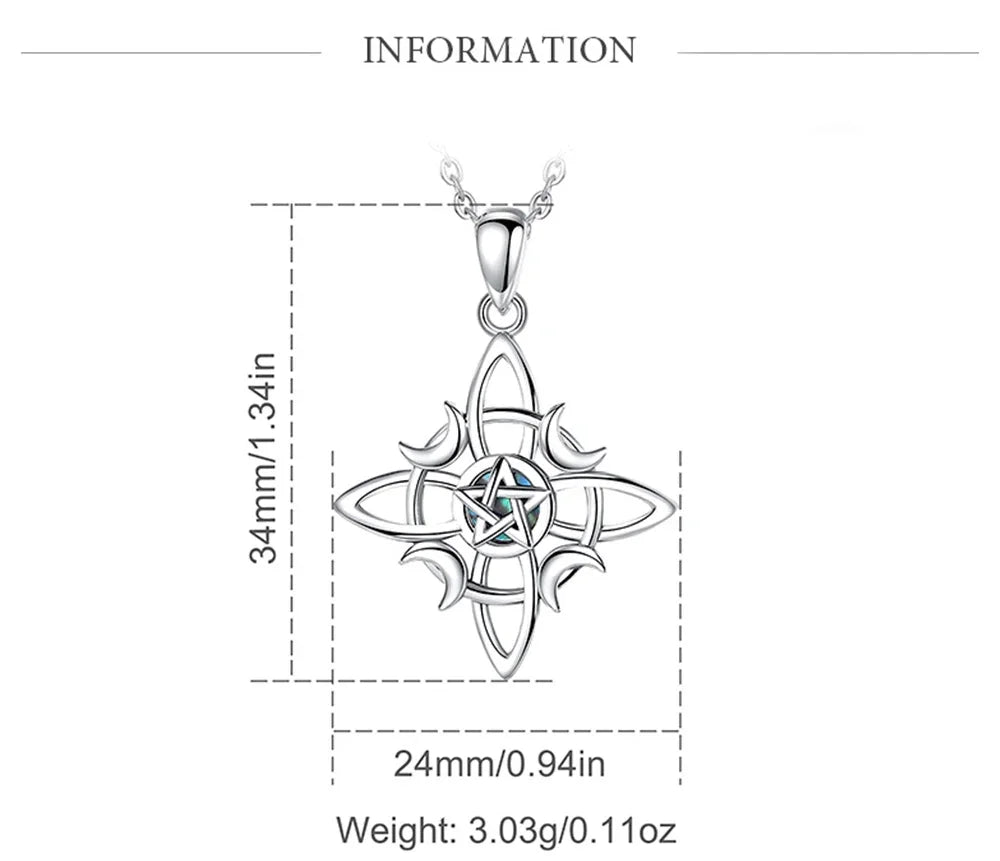 Witchcraft Celtic Knot Triple Moon Necklace for Women, Wicca Pentagram Pendant