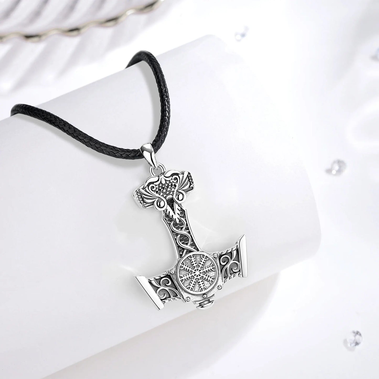 925 Sterling Silver Norse Viking Thor's Hammer Necklace and Pendant Amulet