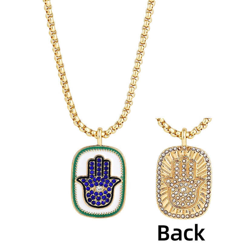 Dainty Evil Eye Hasma Necklace and Colorful Pendant | Zodiac, Horoscope Theme