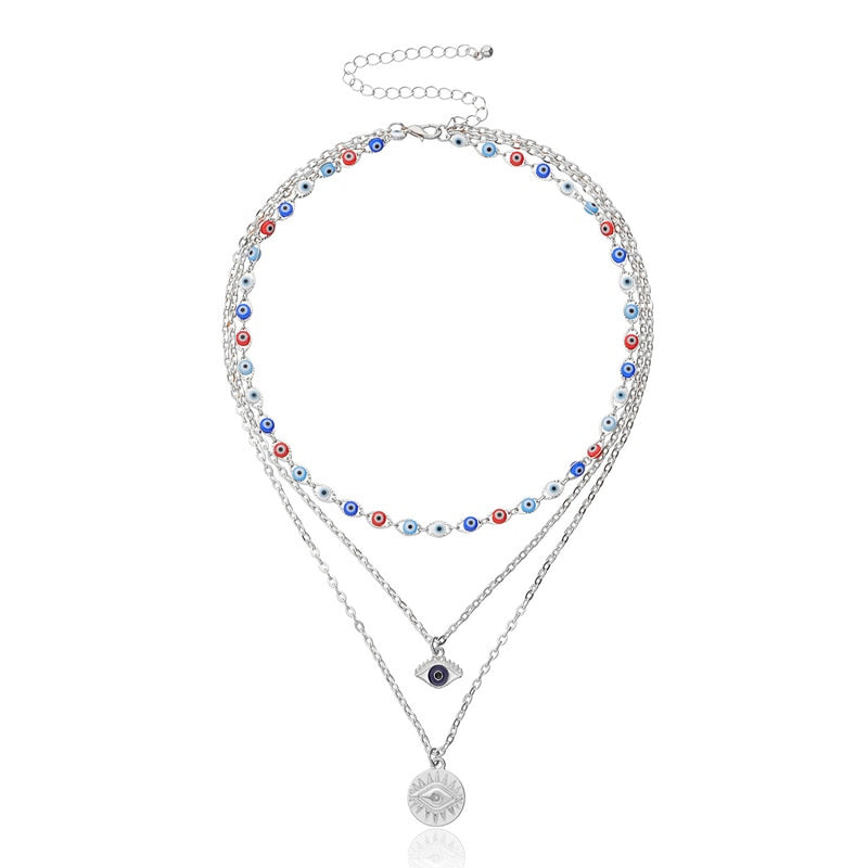 Evil Eye Crystal Necklace | Hamsa Style, Silver Spiritual Jewelry