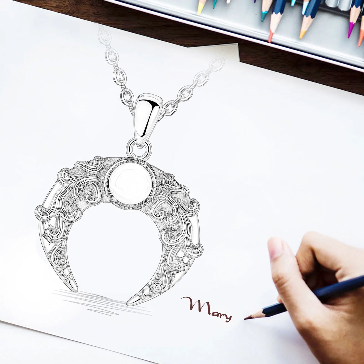 925 Sterling Silver Moon Necklace for Women, Moonstone Amulet Pendant
