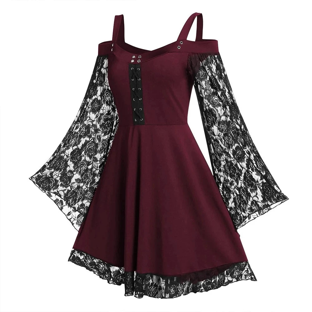 Women's Witchy Dresses | Black Large Sleeves | Floral, Dark Forest Design