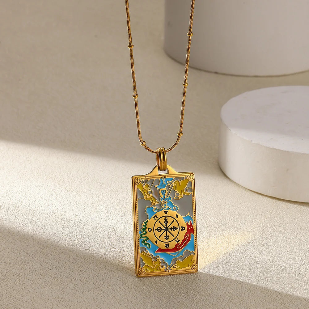 True-Color Gold Tarot Card Necklace, Original Rider-Waite-Smith Design