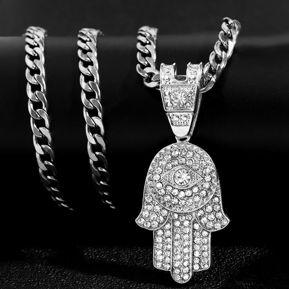 Gold Hamsa Evil Eye Necklace | Elegant Crystal Spiritual Jewelry