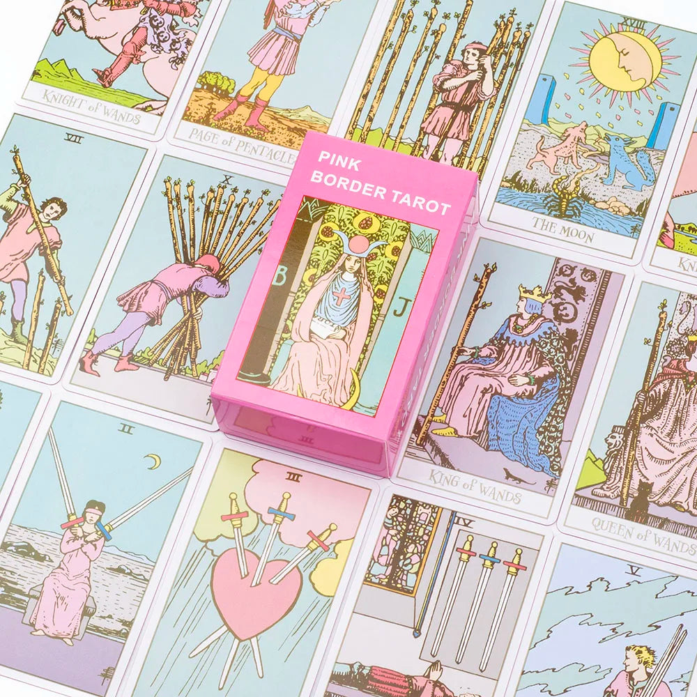 Pink Border Tarot Card Deck with Guidebook - 78 English Rider-Waite-Smith Cards
