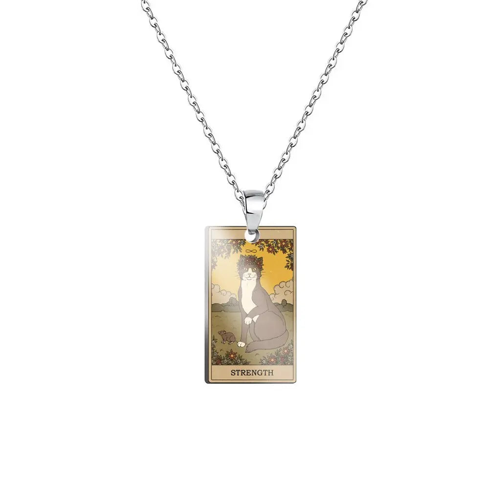 Tarot Card Cat Pendant Necklace - Kawaii Kitty Rider-Waite-Smith Jewelry