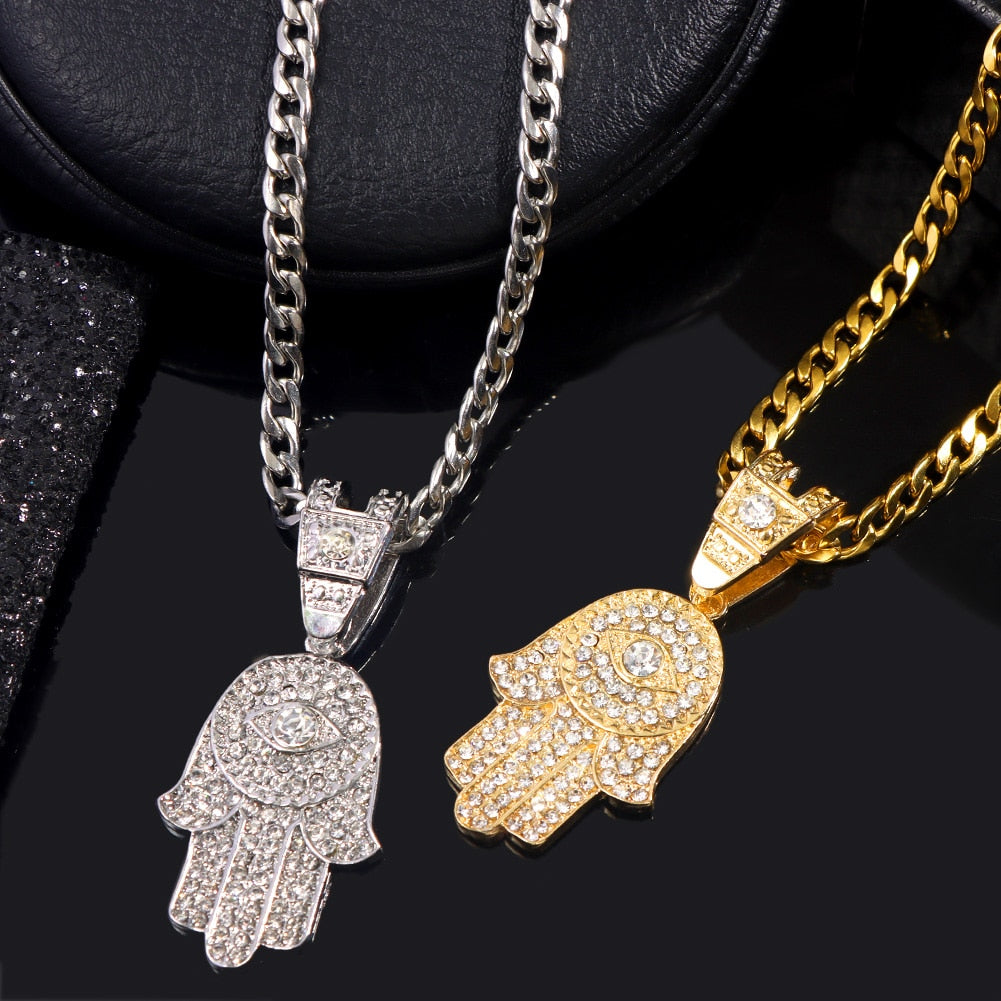 Gold Hamsa Evil Eye Necklace | Elegant Crystal Spiritual Jewelry