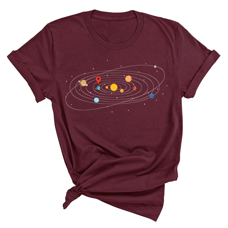 Women's Solar System 'You Are Here' Colorful T-Shirts | Astrology Apparel