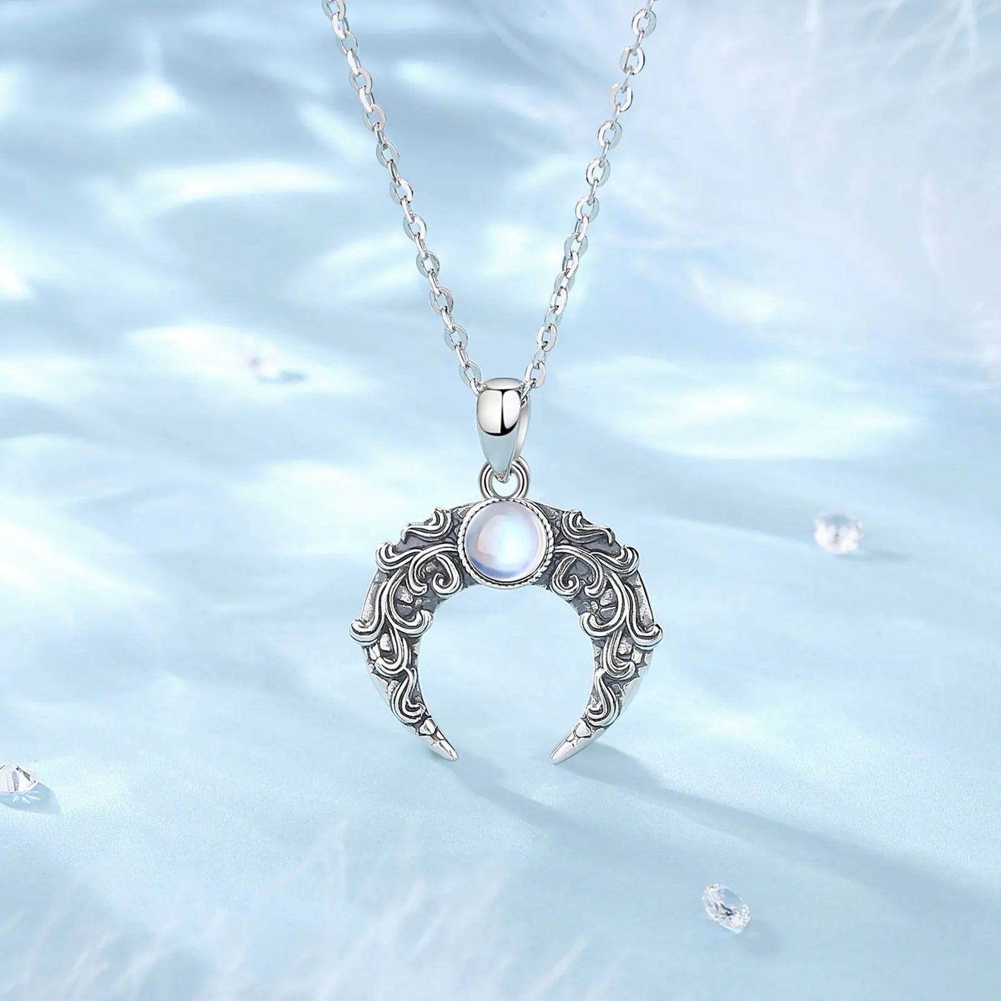 925 Sterling Silver Moon Necklace for Women, Moonstone Amulet Pendant