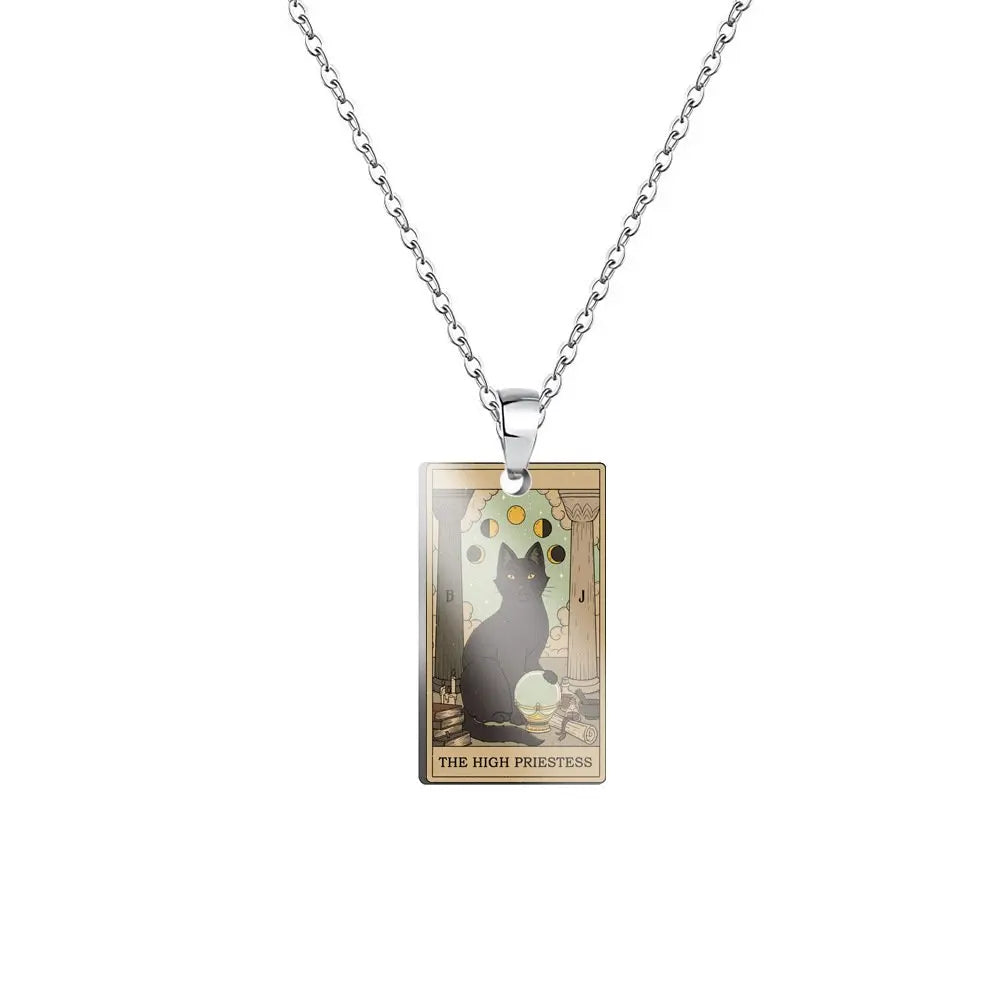 Tarot Card Cat Pendant Necklace - Kawaii Kitty Rider-Waite-Smith Jewelry