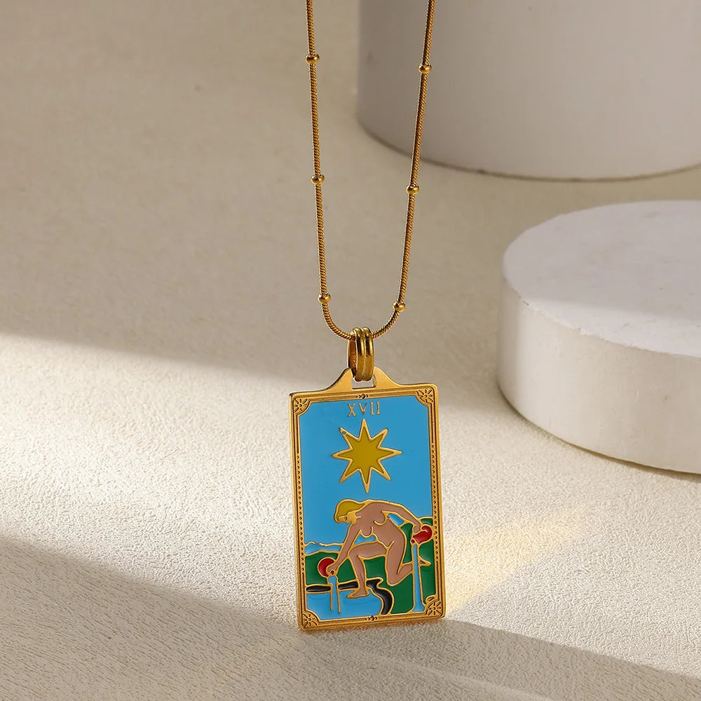 True-Color Gold Tarot Card Necklace, Original Rider-Waite-Smith Design