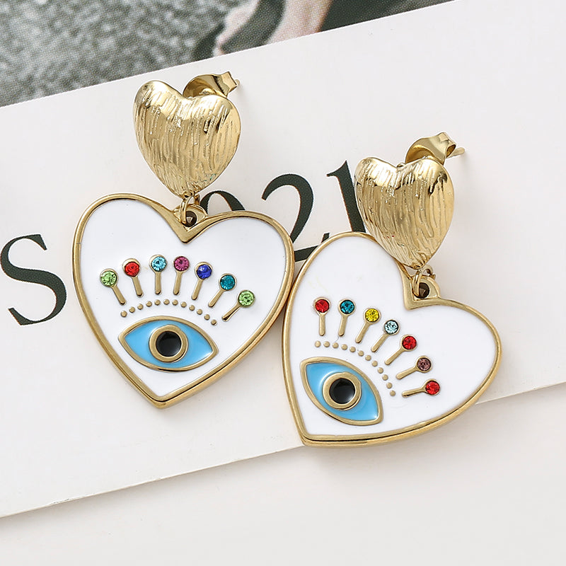 Colorful Evil Eye Heart Earrings | 14k Gold Plated | Nazar Jewelry
