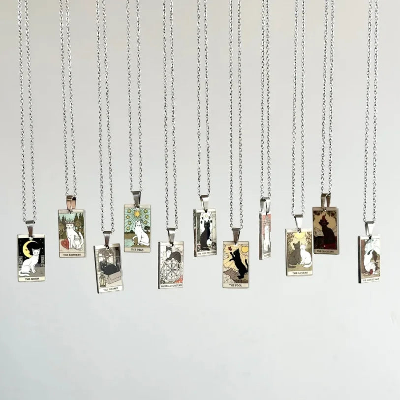Tarot Card Cat Pendant Necklace - Kawaii Kitty Rider-Waite-Smith Jewelry