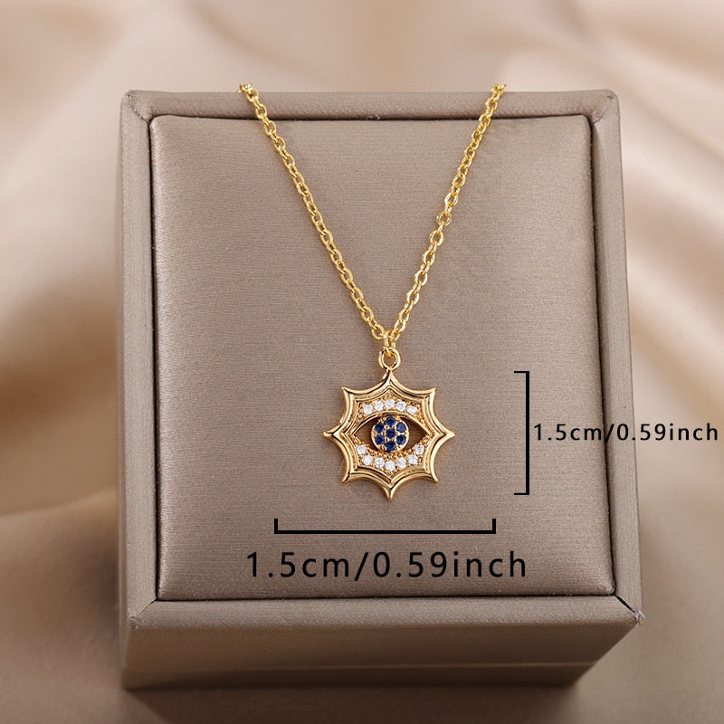 Turkish Evil Eye Gold Pendant Necklace for Women | Natural Crystal Cubic Zirconia