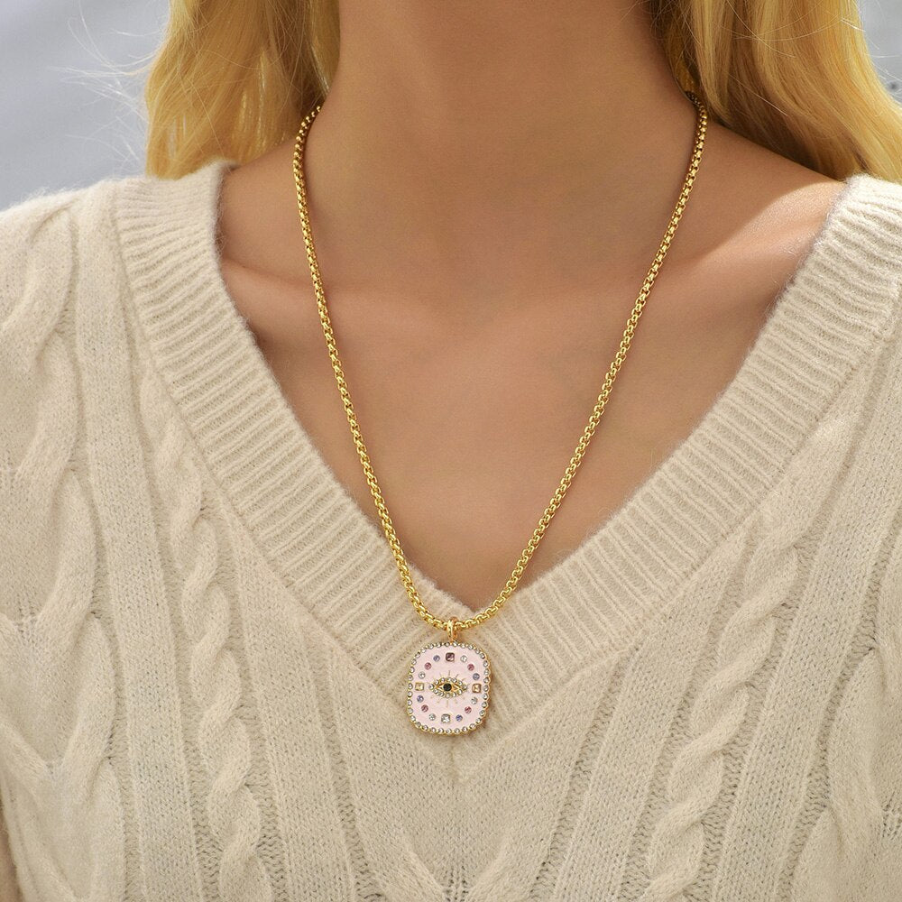 Dainty Evil Eye Hasma Necklace and Colorful Pendant | Zodiac, Horoscope Theme