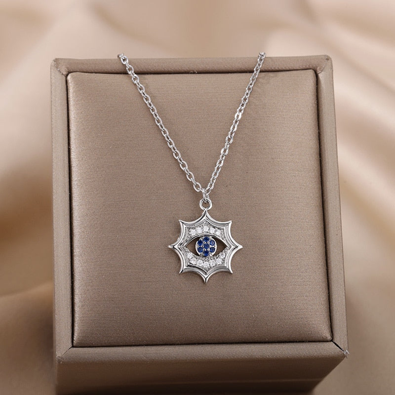 Turkish Evil Eye Gold Pendant Necklace for Women | Natural Crystal Cubic Zirconia
