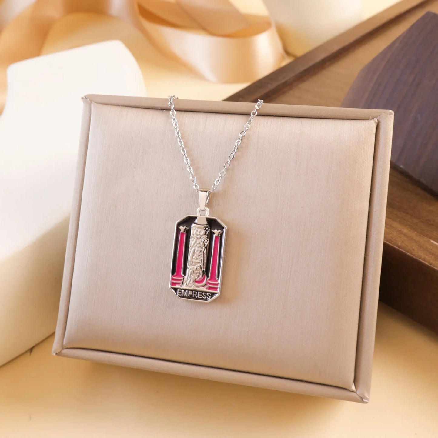 Gold Tarot Card Necklace, Stainless Steel and Bright Enamel Design