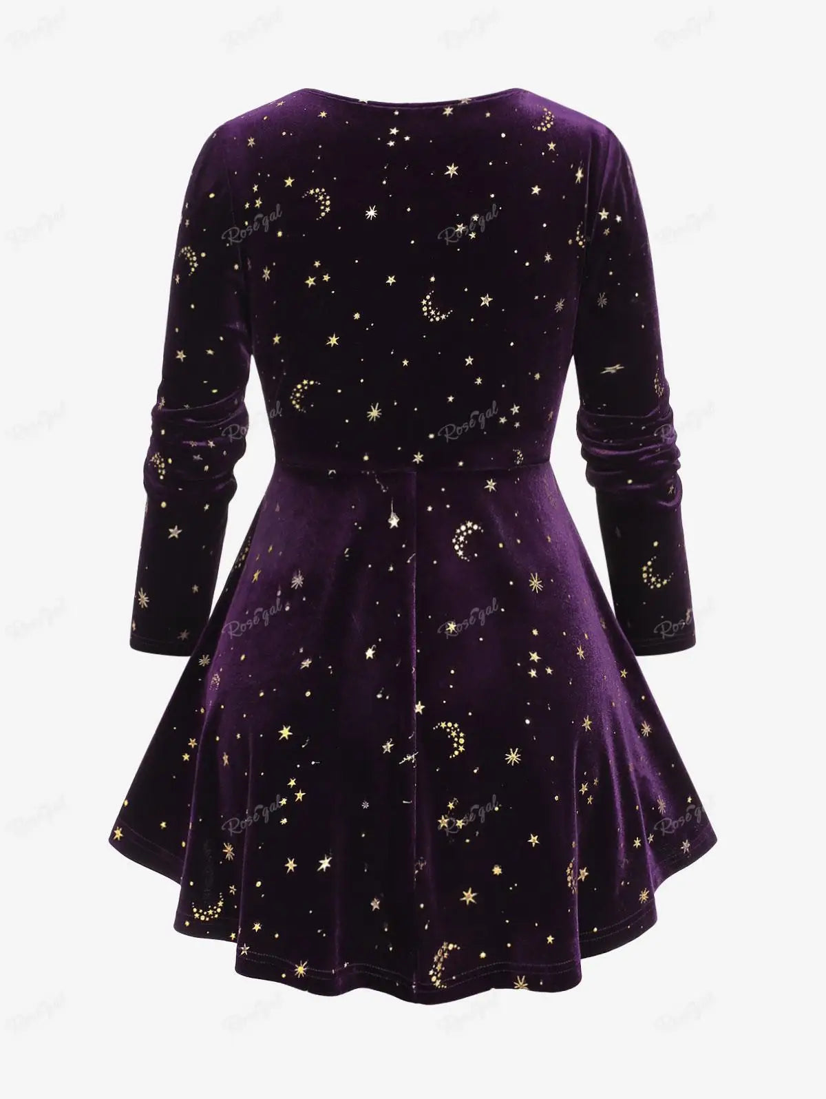 Whimsigothic Celestial Velvet Dress, Gothic Style Starry Moon Lace Dress
