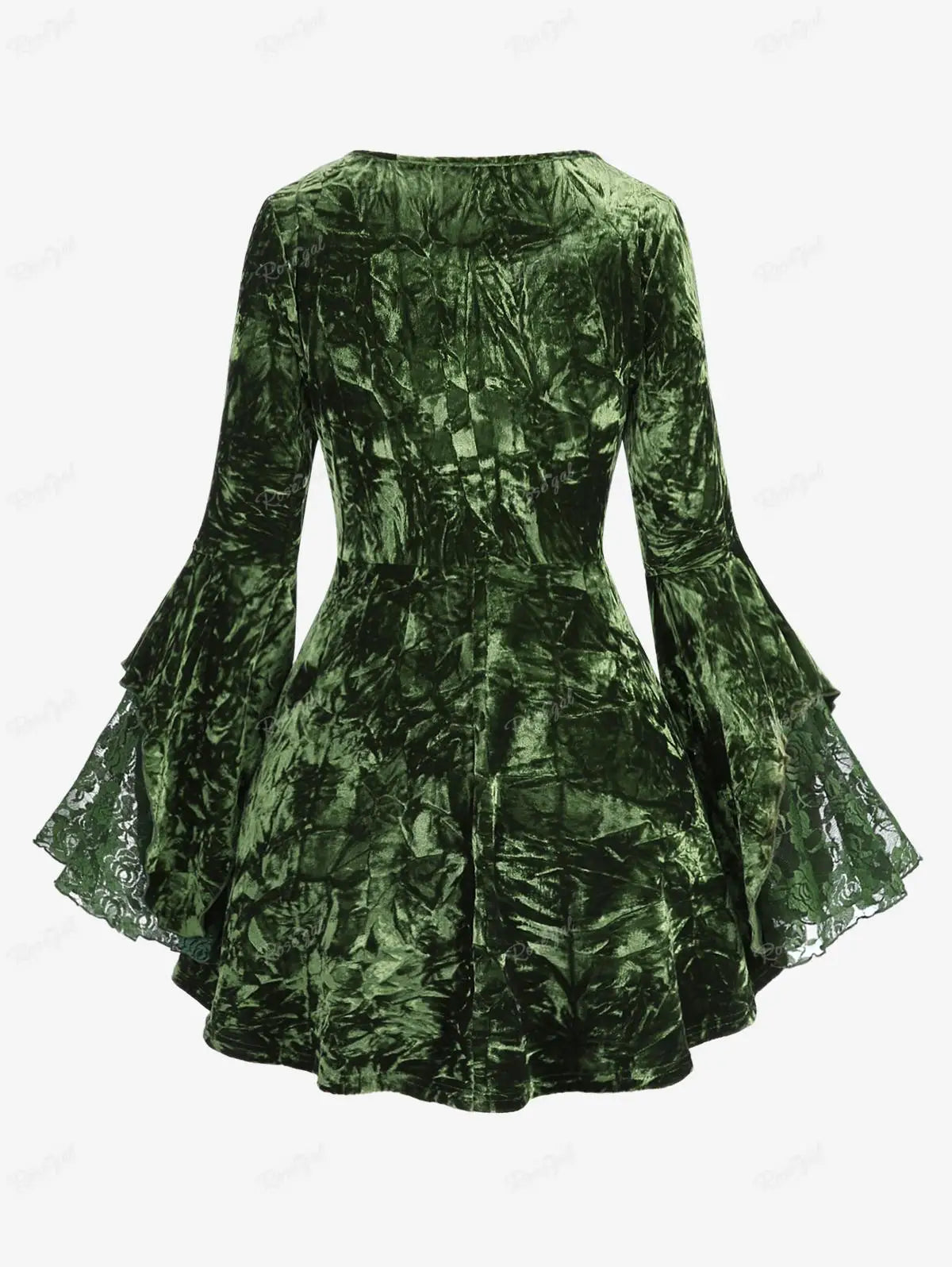 Spiritual Forest, Green Rose Dress Long Sleeve Frill - Ruffles Apparel