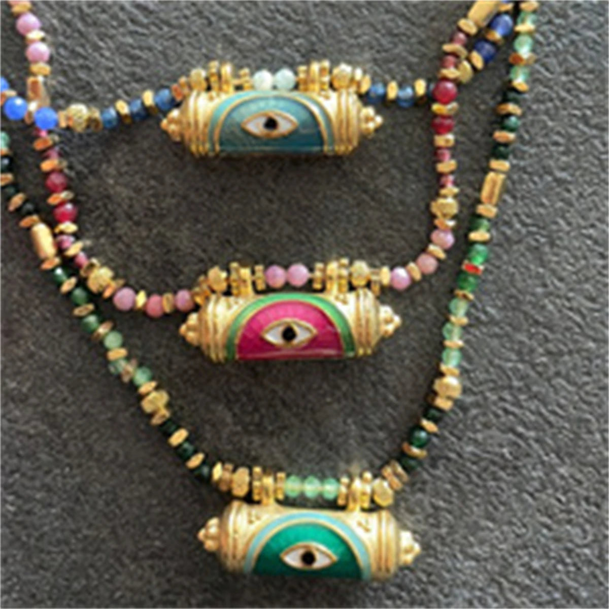 Evil Eye Kaleidoscope Necklace Gold Plated Vintage Pendant