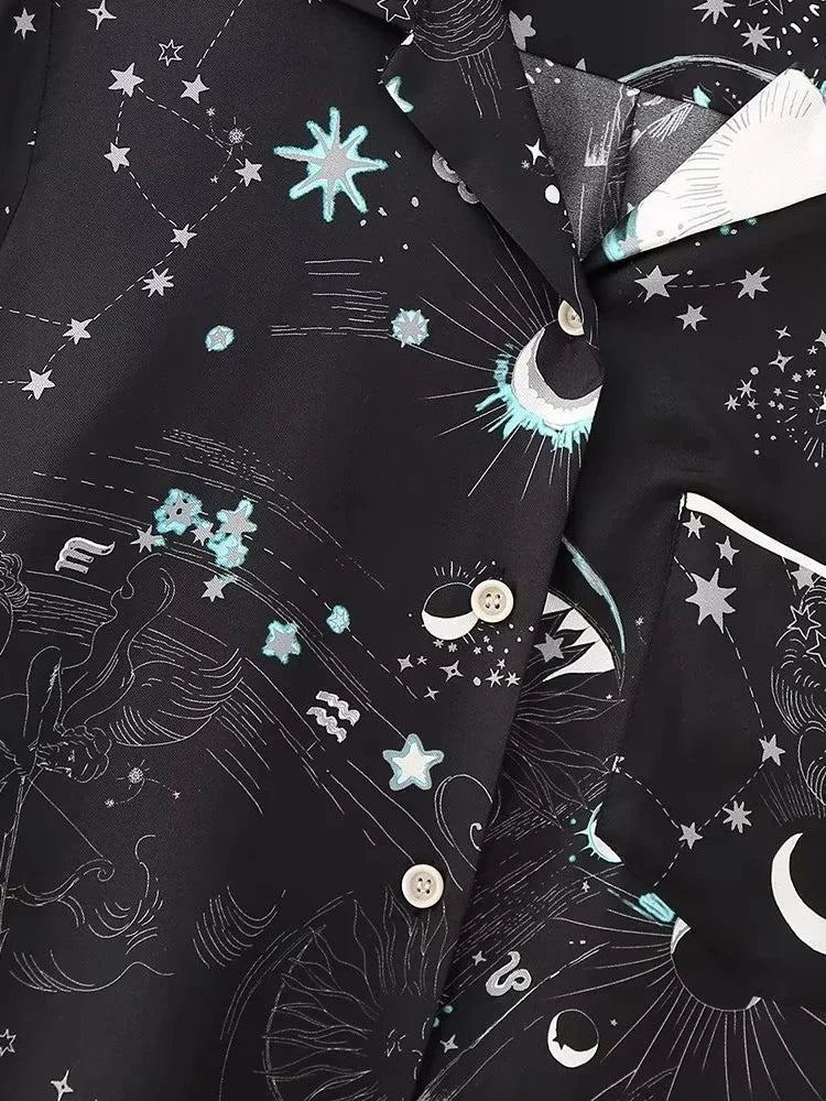 Galaxy Constellation Long Sleeve Shirt | Black Blouse, Streetwear Fashion