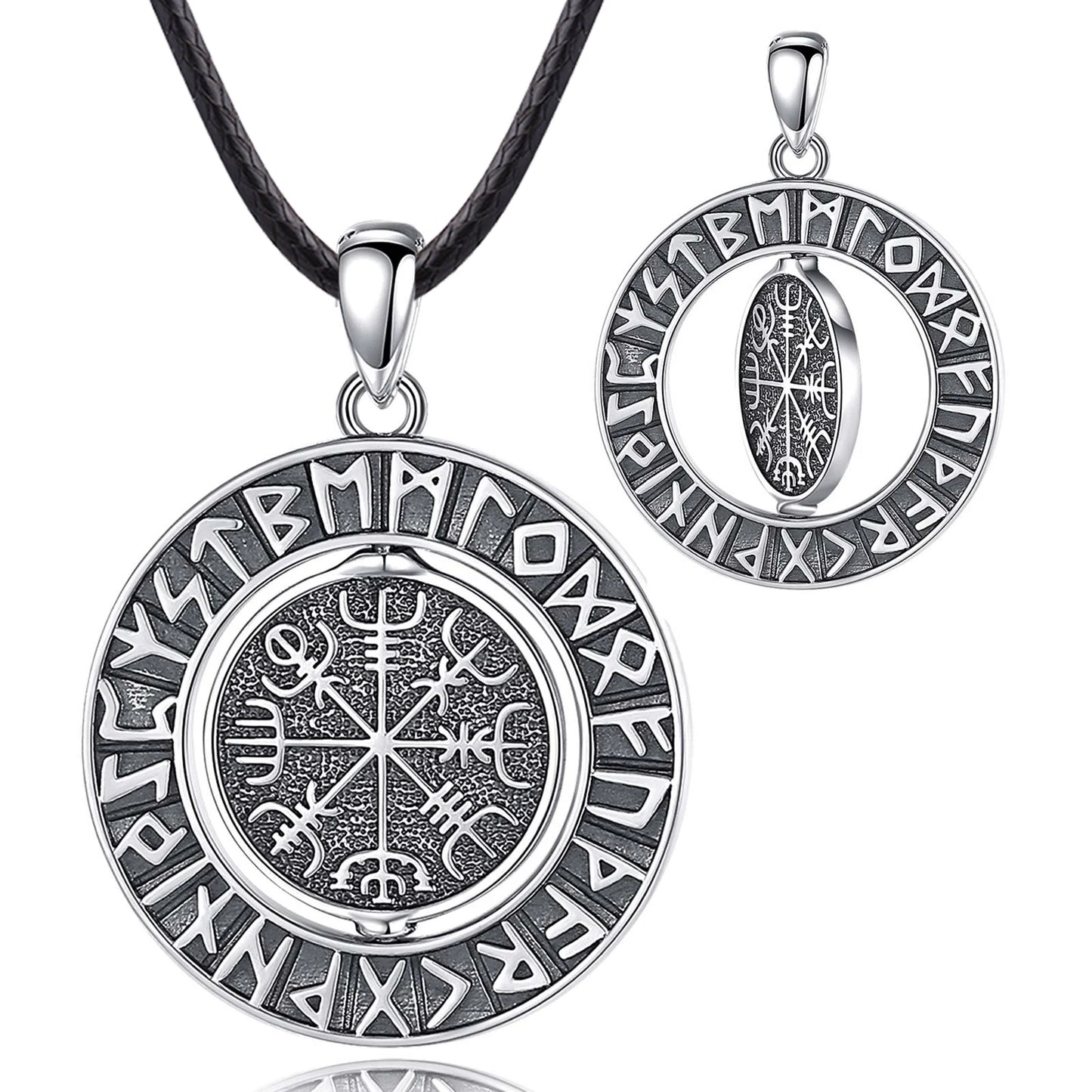 925 Sterling Silver Viking Runes Pendant for Women and Man, Norse Viking Amulet Necklace