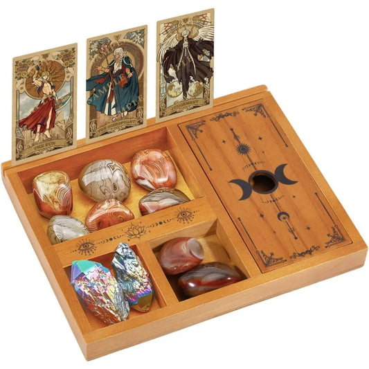 Wooden Tarot Card Holder Stand, Crystal Storage and Tarot Card Reading