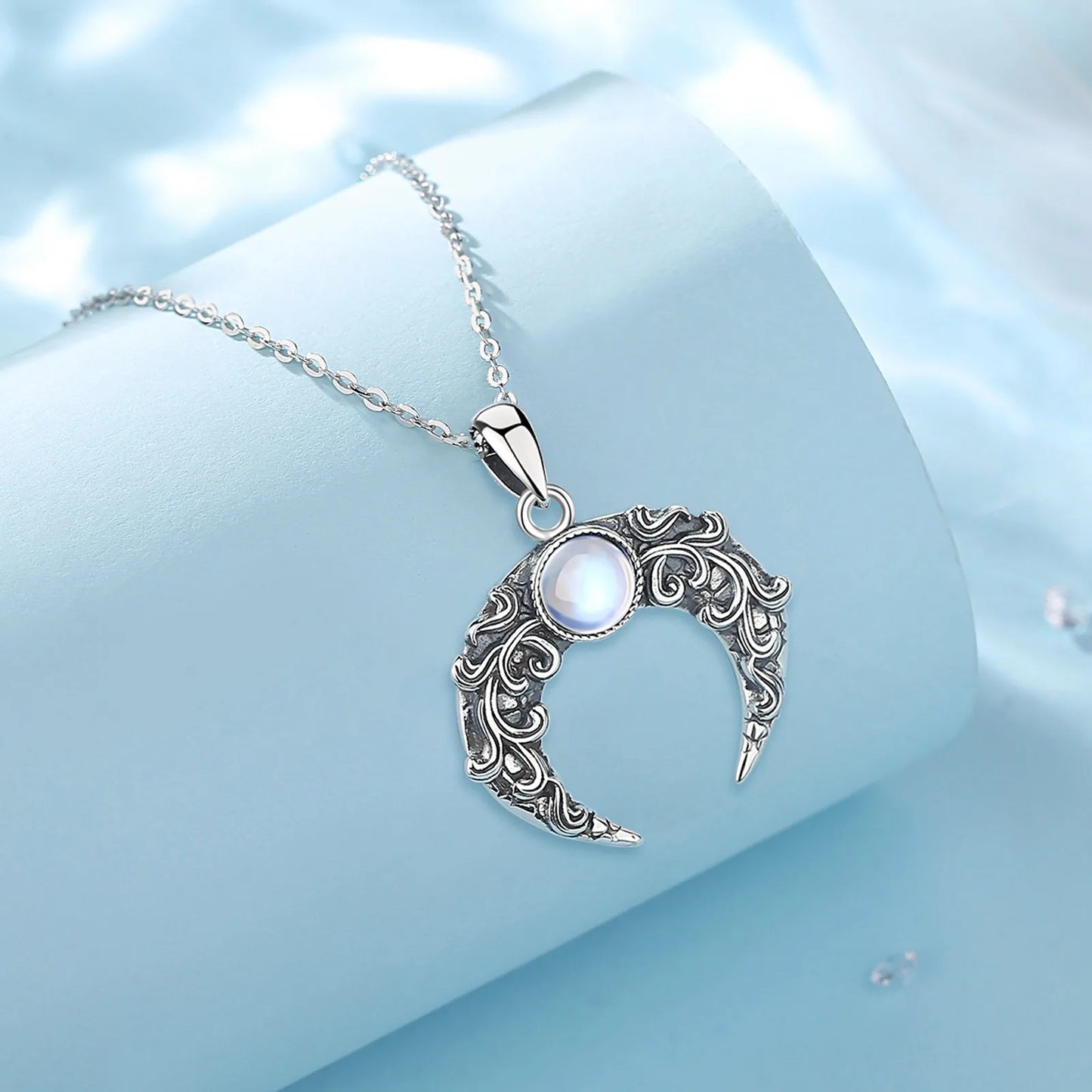 925 Sterling Silver Moon Necklace for Women, Moonstone Amulet Pendant